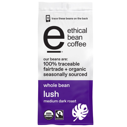 Ethical Bean Fair Trade Organic Coffee, Lush Medium Dark Roast, Whole Bean Coffee, 12 Oz. Bag